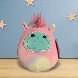 Squishmallows Official Kellytoy Plush 8" Hank the Hippo in Pink Unicorn Costume